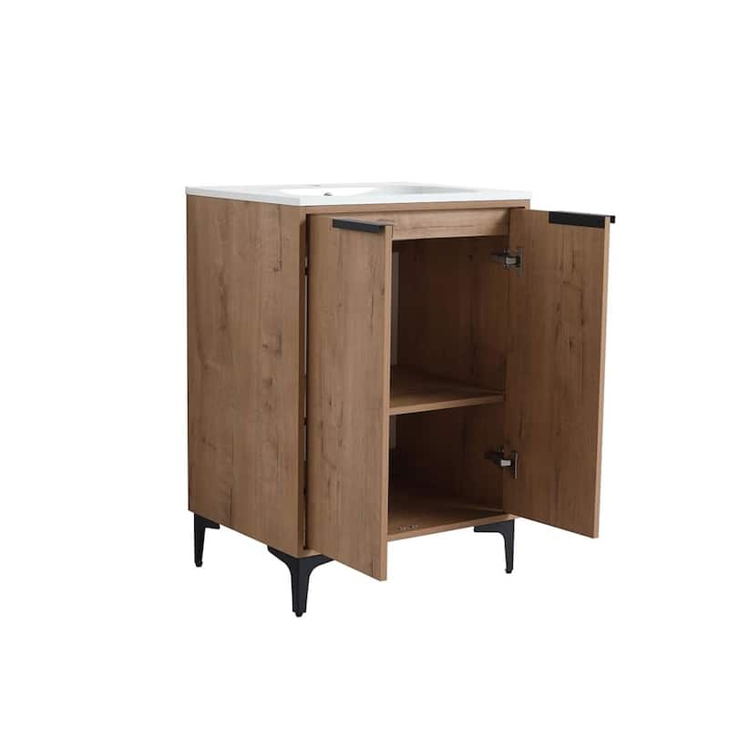 24" Single Vanity In Neutral Finish With Solid Surface Resin White Sink