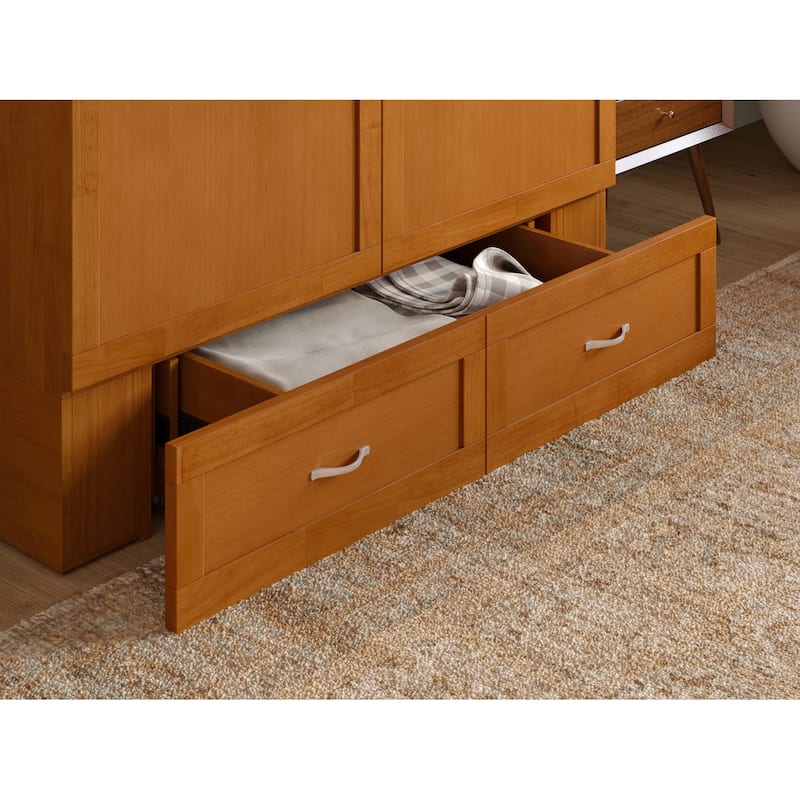 Full Murphy Bed Chest with Mattress & Storage - Light Toffee Finish