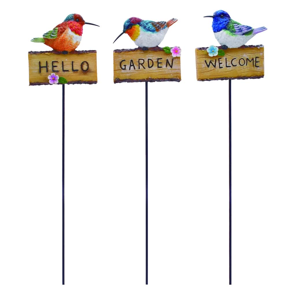 Transpac Resin Hummingbird Garden Pick Set of 3 Spring Home Decorations