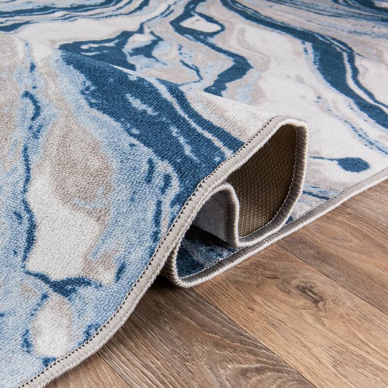 Contemporary Watercolor Wave Abstract Non Slip Area Rug