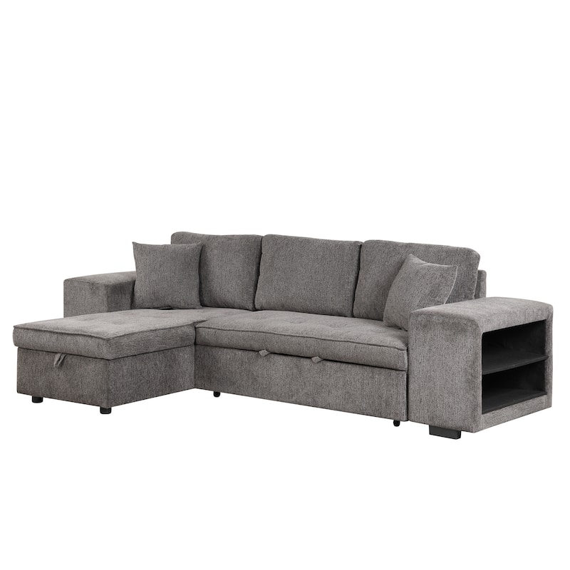 104.5" Linen L-Shaped Sectional Sofa Bed with Stools