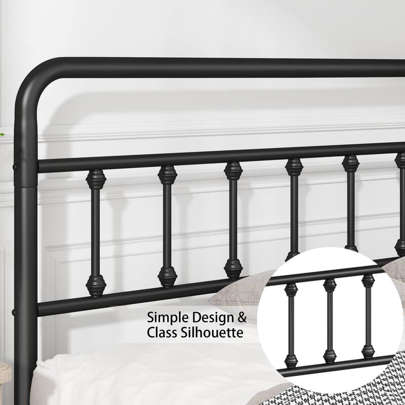 Queen Size Metal Bed Frame with Headboard, Under Bed Storage, No Box Spring Needed, Black