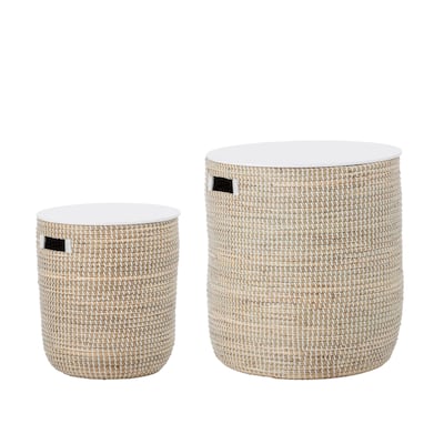 Seagrass Tables with Storage and Wood Tops