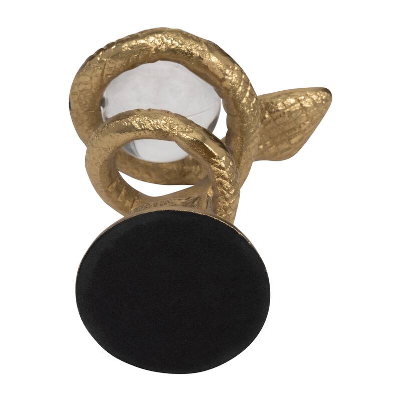 Sagebrook Home's Gold Novelty 7'' Metal Snake Coil Figurine with Acrylic Ball - 5" x 4" x 7"