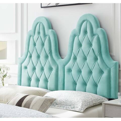 Janesville Twin Arched Button Tufted Light Green Velvet Upholstered Twin Size Headboard