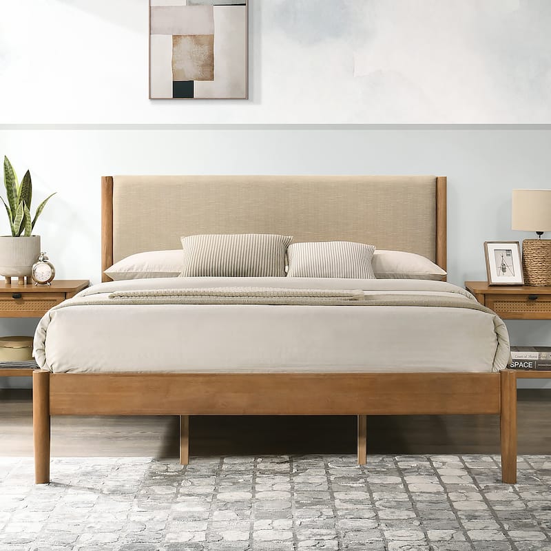 Roundhill Furniture Vichy Platform Bed, Light Walnut
