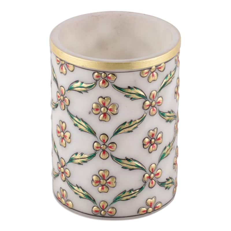 Novica Handmade Blooming Mesh Marble Pen Holder
