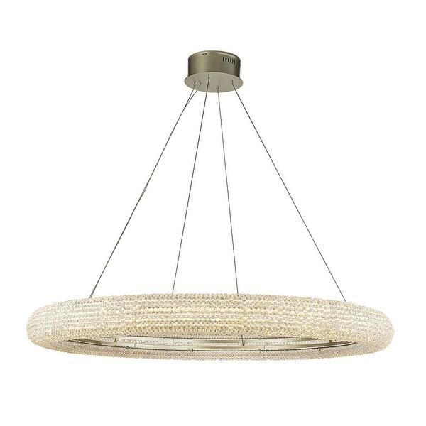 slide 2 of 7, 41'' Modern Silver Round LED Intergrated Crystal Chandelier Dimmable Glam Halo Hanging Light For Dining Room Living Room - W41'' W41'' - Soft Silver