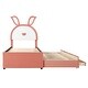 preview thumbnail 8 of 11, Twin Whimsical Upholstered Platform Bed with Trundle & 3 Drawers, Rabbit-Shaped Headboard w/Embedded LED Lights for Kids, Pink
