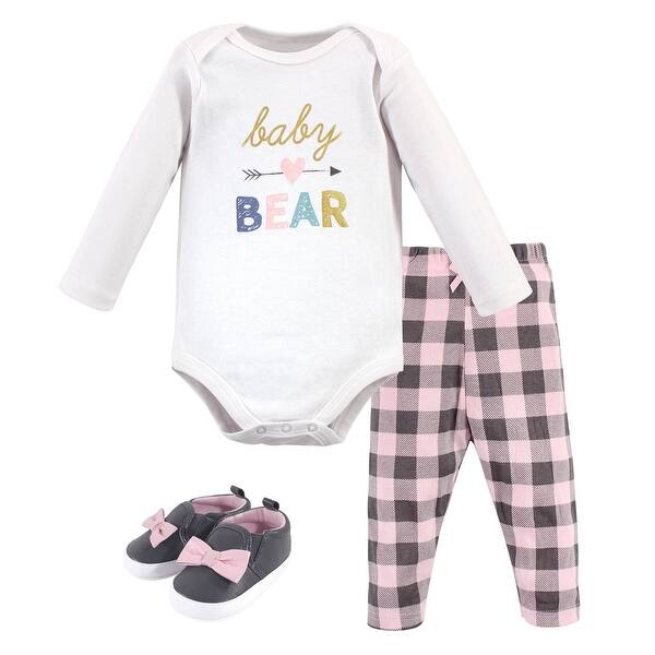 slide 1 of 1, Hudson Baby Infant Girl Cotton Bodysuit, Pant and Shoe 3pc Set, Girl Baby Bear 0-3 Months - Girl Baby Bear