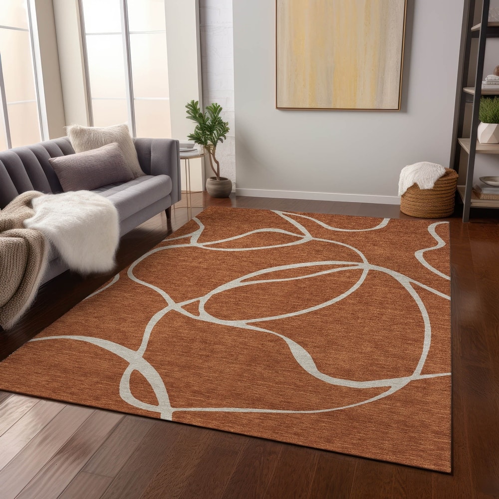 Machine Washable Indoor/ Outdoor Abstract Modern Chantille Rug