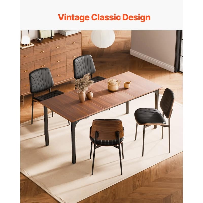 Black Mid-Century PU Leather Bentwood Dining Chair Set with Metal Legs