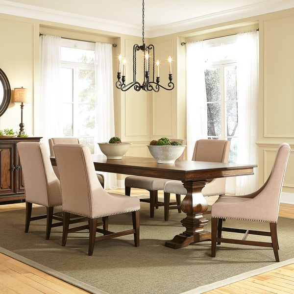 slide 1 of 19, Armand Antique Brownstone 7 Piece Trestle Table Set Brown