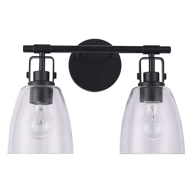 Modern Brilliance Farmhouse 2-Light Black Vanity Light - 14.6"L x 7"W x 10.6"H