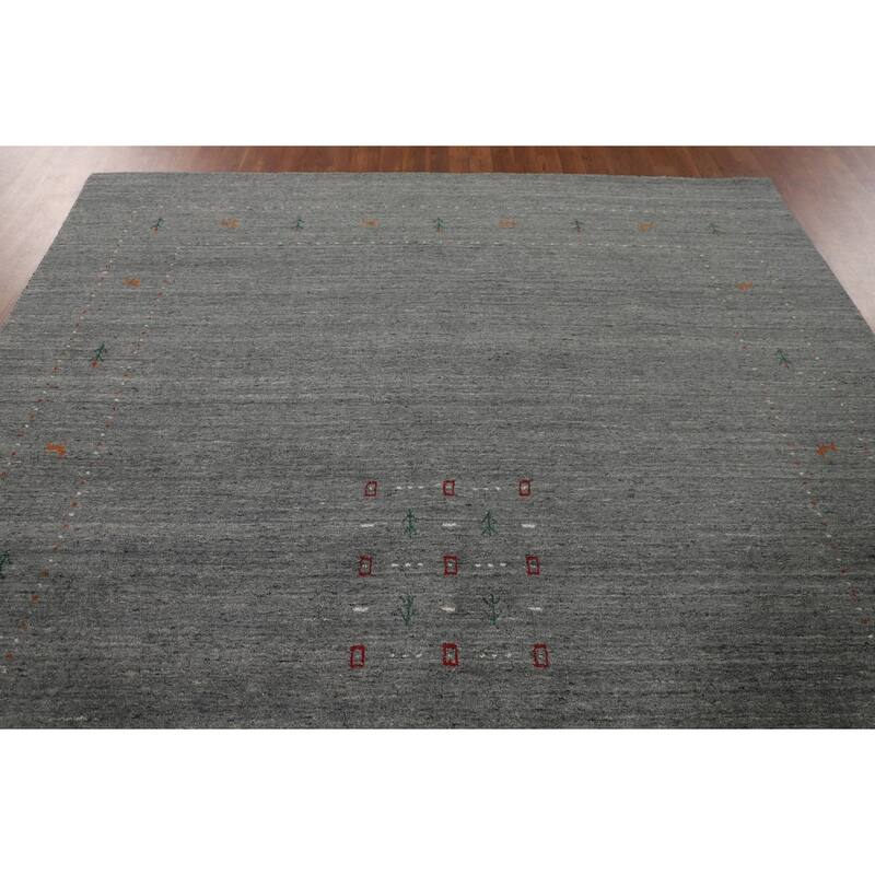 Gray & Green Gabbeh Oriental Area Rug Hand-Knotted Wool Carpet - 7'9"x 9'10"