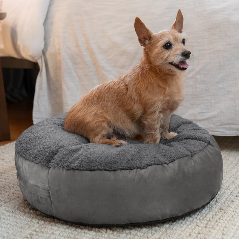 Jaxx Robbi Dog Bed Premium Synthetic-Fur Memory Foam Bean Bag Bed - Small - Grey / Charcoal