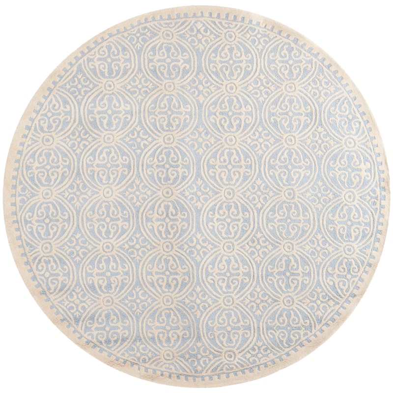 SAFAVIEH Handmade Cambridge Myrtis Modern Moroccan Wool Area Rug - 8' x 8' Round - Light Blue/Ivory