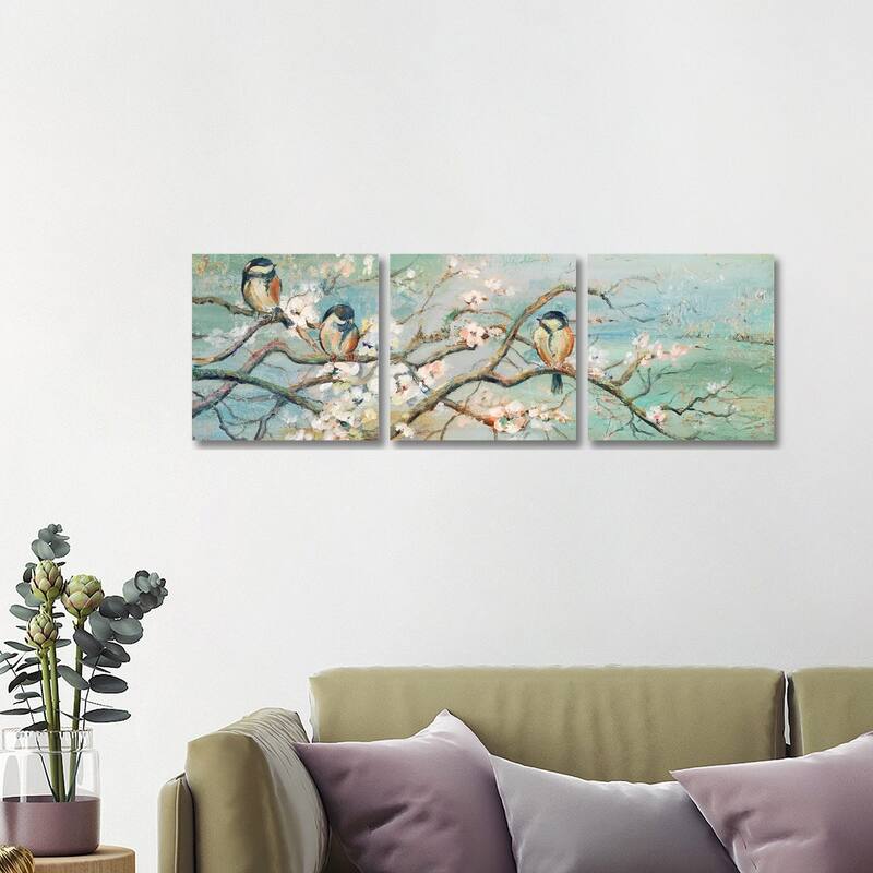 iCanvas "Spring Branch with Birds" by Patricia Pinto 3-Piece Canvas Wall Art Set - 16x48x1.5