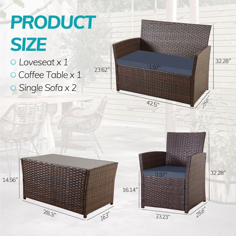 4 Piece Outdoor PE Wicker Furniture Set
