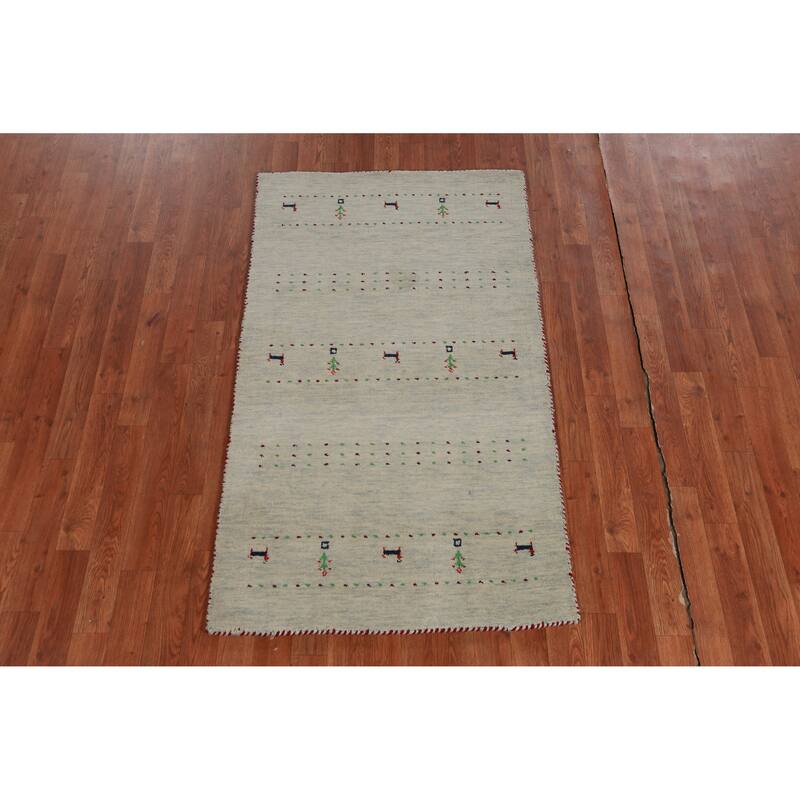 Hand Knotted Oriental 100% Wool Carpet Tribal Animal Pictorial Green Gabbeh Area Rug - 5' 0'' X 2' 10''