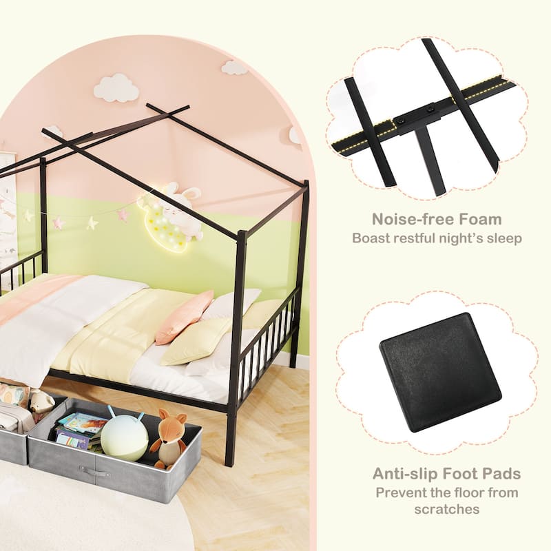 Gymax Full Size Metal House Bed w/ 2 Fabric Drawers Heavy-Duty