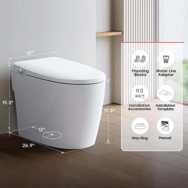 HOROW T30 Non-Electric Elongated Bidet Toilet - 1.0 GPF, ADA Chair Height, Foot Kick Flush, White