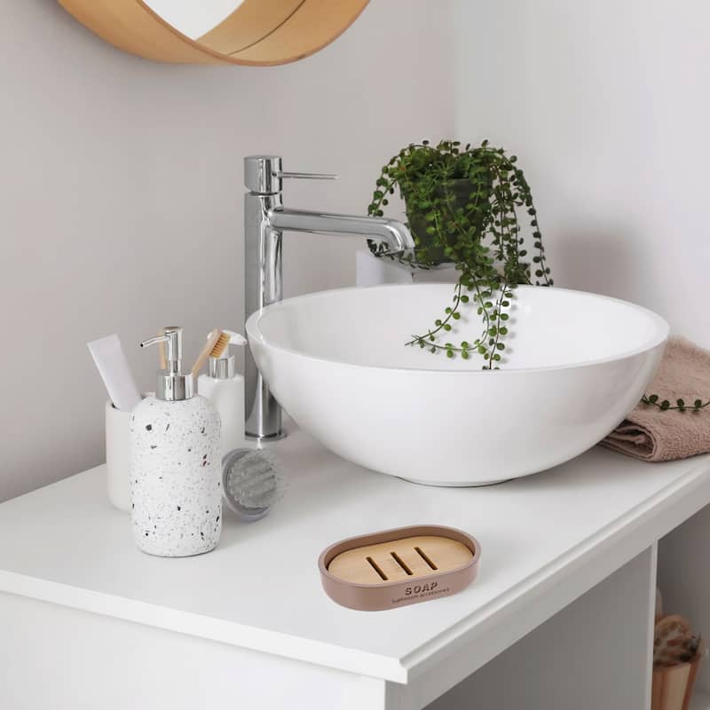 Chic Polyresin Soap Dish with Draining Bamboo Insert - 5 L x 3.4 W x 1 H