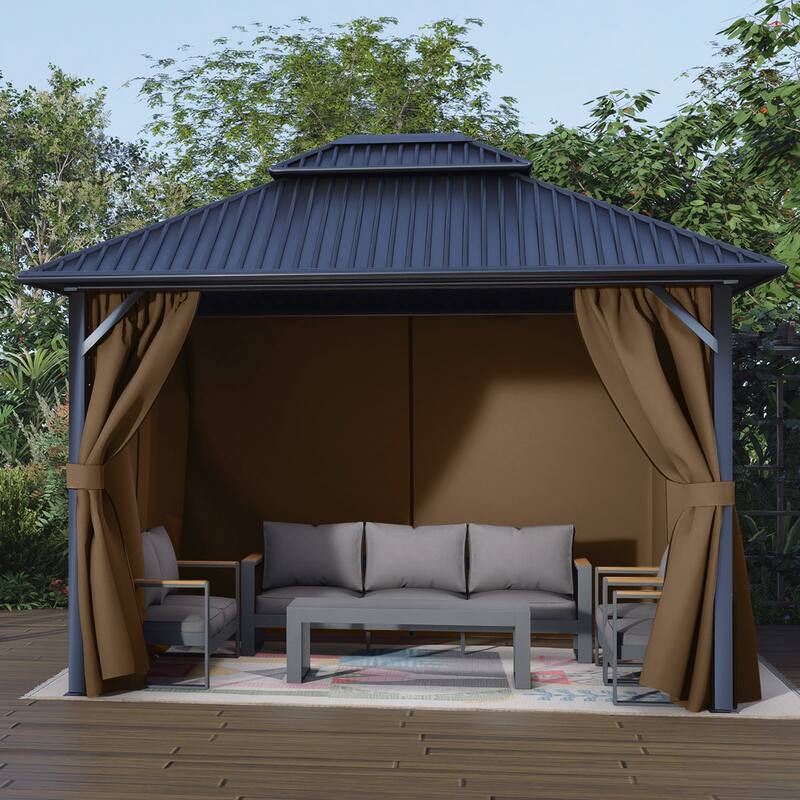 Aoodor Gazebo Curtain Replacement - Universal 4-Panel Sidewalls 10' x 13', Curtain Only