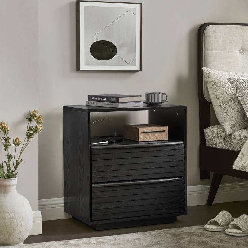 Mid Century Modern Nightstand with Charging Station