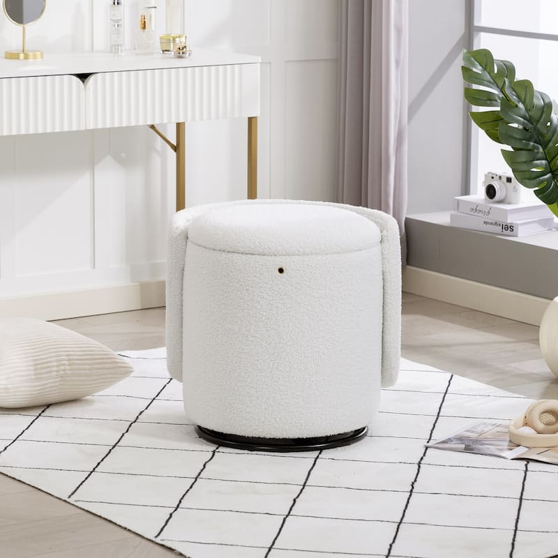 Stylish Upholstered Barrel Chair: 360°Swivel Vanity Stool for Bedroom & Dining Chair, Built-in Storage, Soft Padded Accent Seat