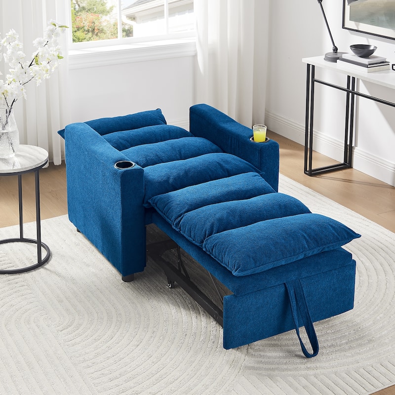 3-in-1 Convertible Sleeper Sofa Chair Bed, Sofa Chair with Adjustable Backrest, Pullout Sofa Bed with Cup Holder