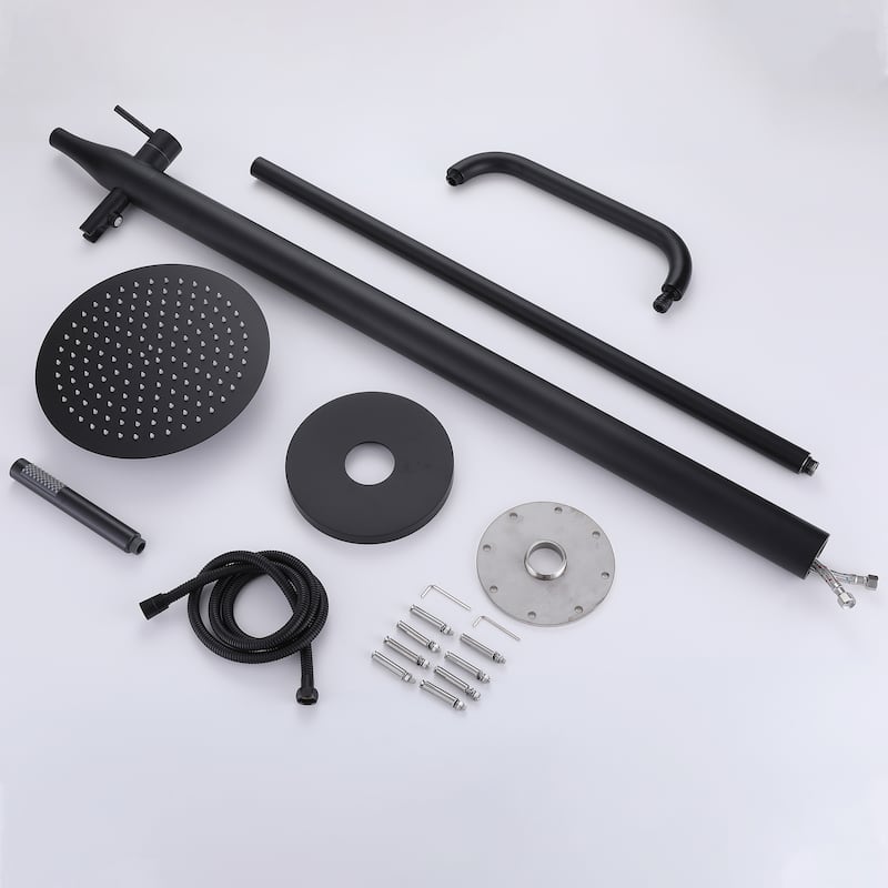 85"H Freestanding Rainfall Outdoor Shower, Stainless Steel Single Handle Shower Head Kit, Shower Fixture Combo Set