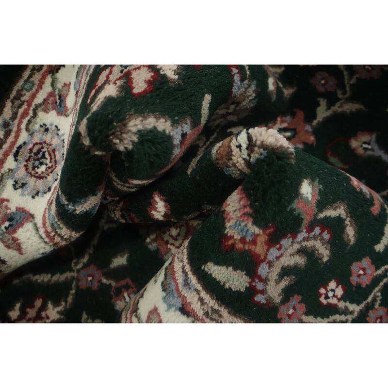 Hand Knotted Oriental 100% Wool Carpet Traditional All-Over Green Kashan Runner Rug - 8' 1'' X 2' 6''