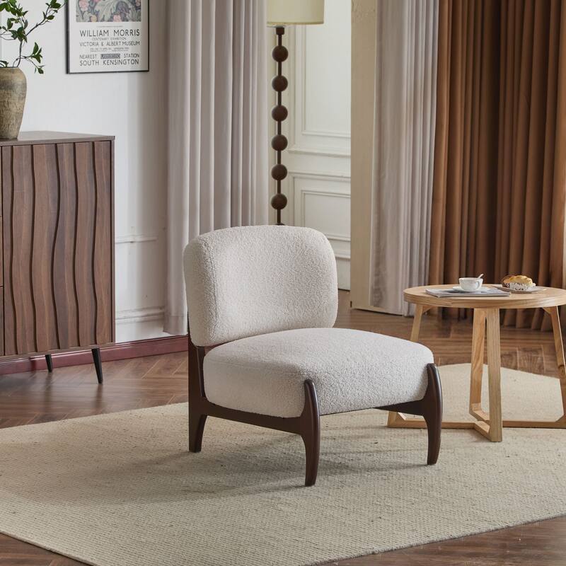 Modern Lounge Chair with Solid Wood Frame, Perfect for Living Room, Bedroom, or Office - Beige