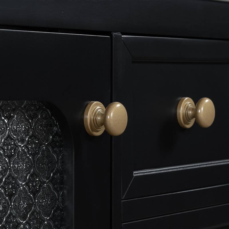 30''/36'' Bathroom Vanity with Sink, 3 Drawers Bathroom Storage Cabinet with Soft-Close Glass Door and Adjustable Shelf