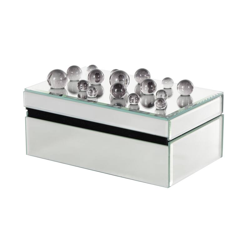 Glass Mirrored Jewelry Box with Pink or Black Bubble Textured Balls - Silver - Roche River Decor