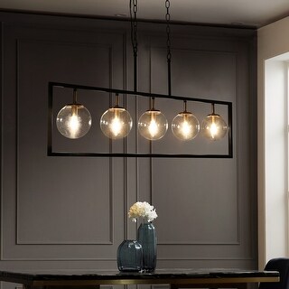 Mid-Century Modern Large 5-light 42in Island Chandelier Marsie Linear Orb Glass Black Kitchen Lighting