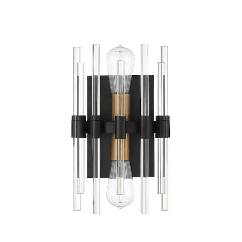 Santiago 2-Light Wall Sconce in Matte Black with Warm Brass Accents - Matte Black with Warm Brass Accents