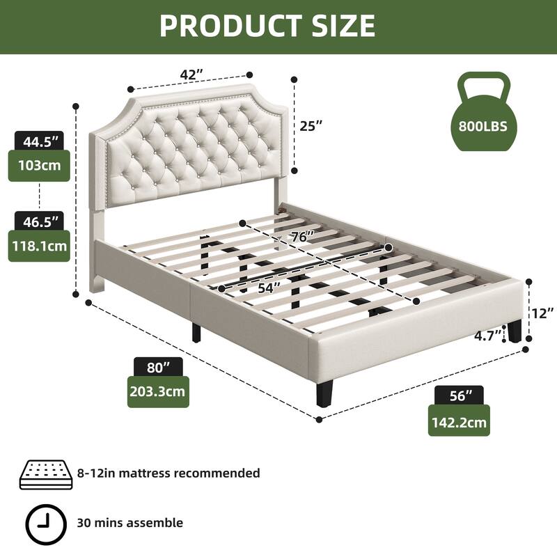 Moasis Upholstered Tufted Bed Frame with Adjustable Height Headboard