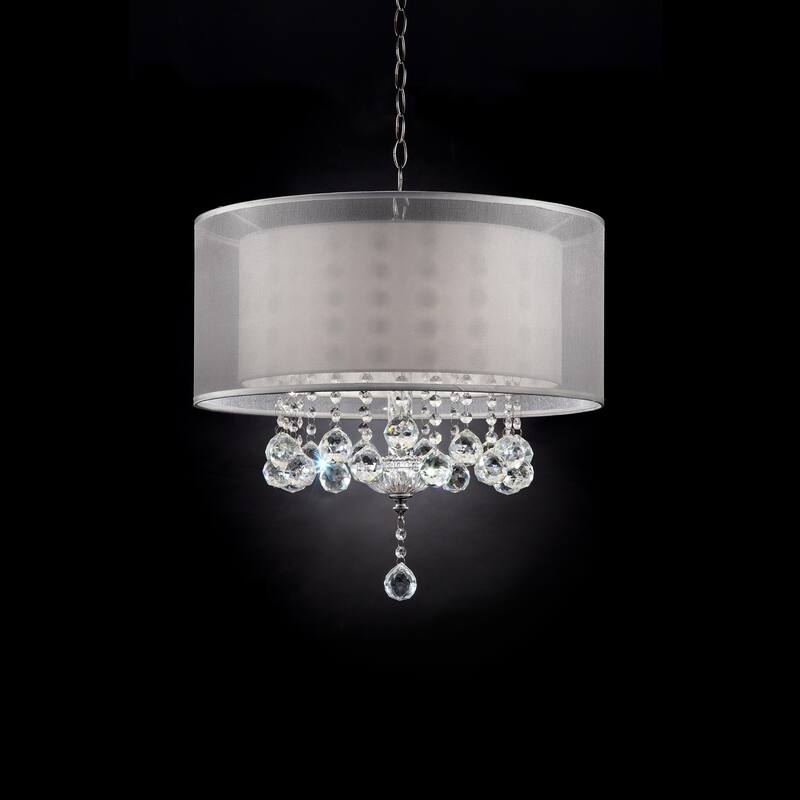 Chic Silver Ceiling Lamp with Crystal Accents and Silver Shade - 19" x 20" x 20"