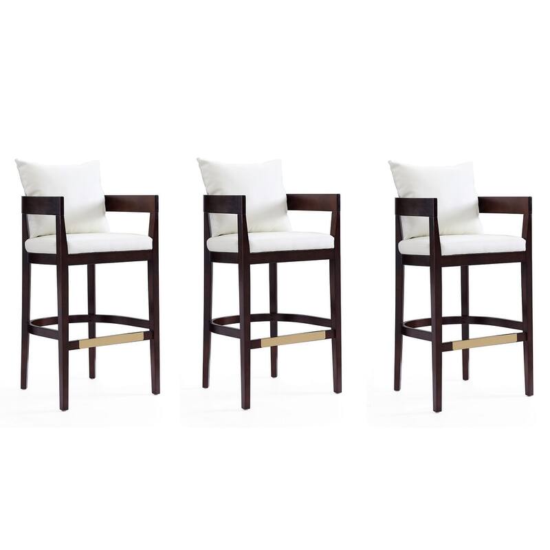 Manhattan Comfort Ritz 38 in. Dark Walnut Beech Wood Barstool (Set of 3) - Ivory