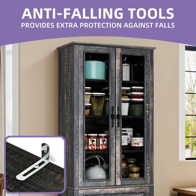 76" Tall Display Cabinet with Glass Doors Bookcase Accent Living Room Hallway