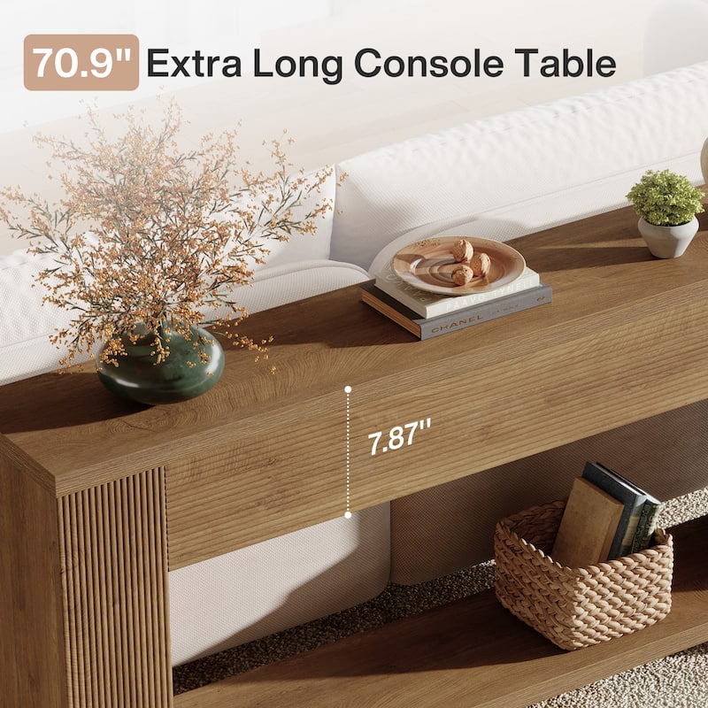 70.9-Inch Long Farmhouse Wooden Console Table wiht 2-tier Storage - 11.8" D x 70.86" W x 33.4" H