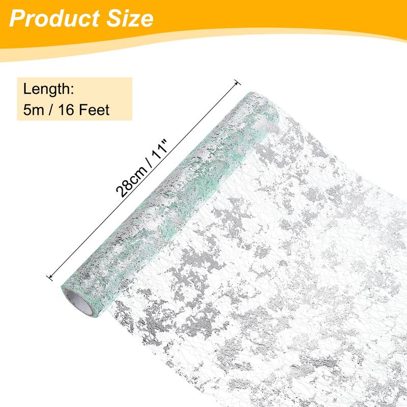 Table Runner, Sequin Gold Foil Thin Mesh Metallic Table Runner - Light Green Silver - 16 Feet