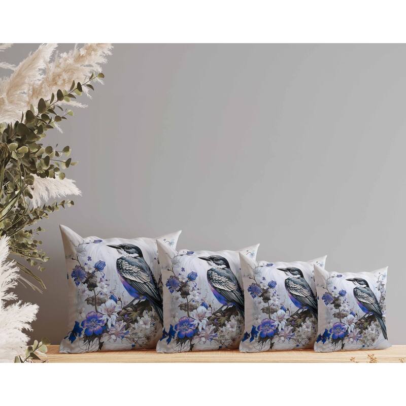 Feathered Floralscapes Indoor/Outdoor Reversible Throw Pillow Blue and Green
