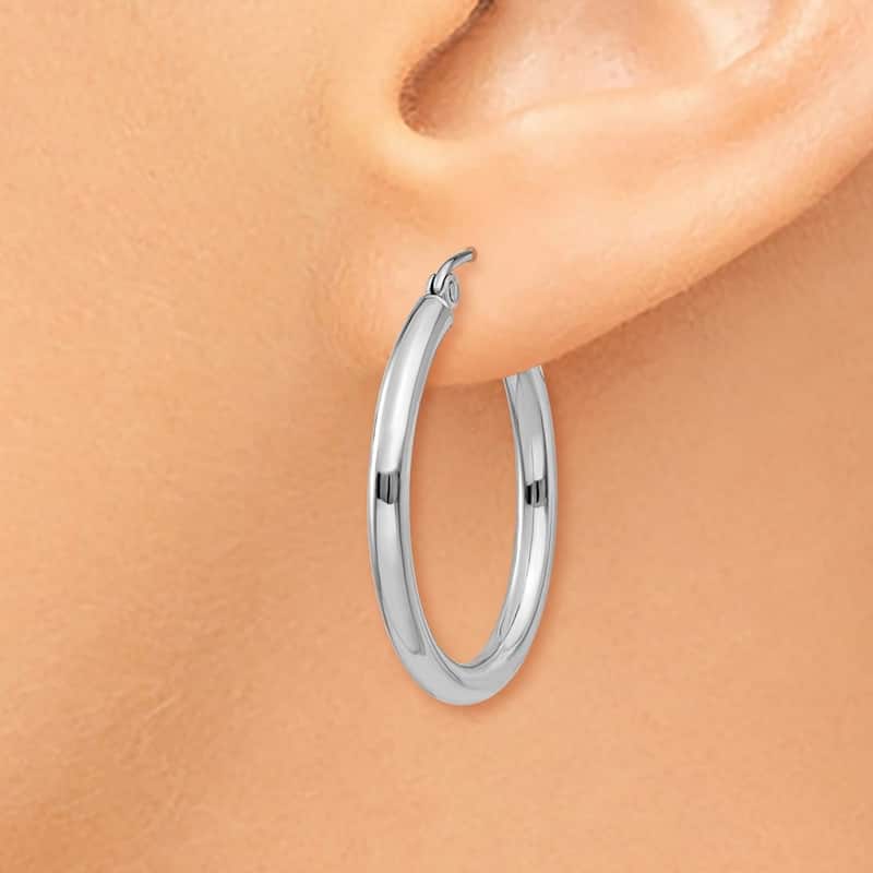 Curata 14k White Gold Polished Lightweight Tube Hoop Earrings - 25x26mm