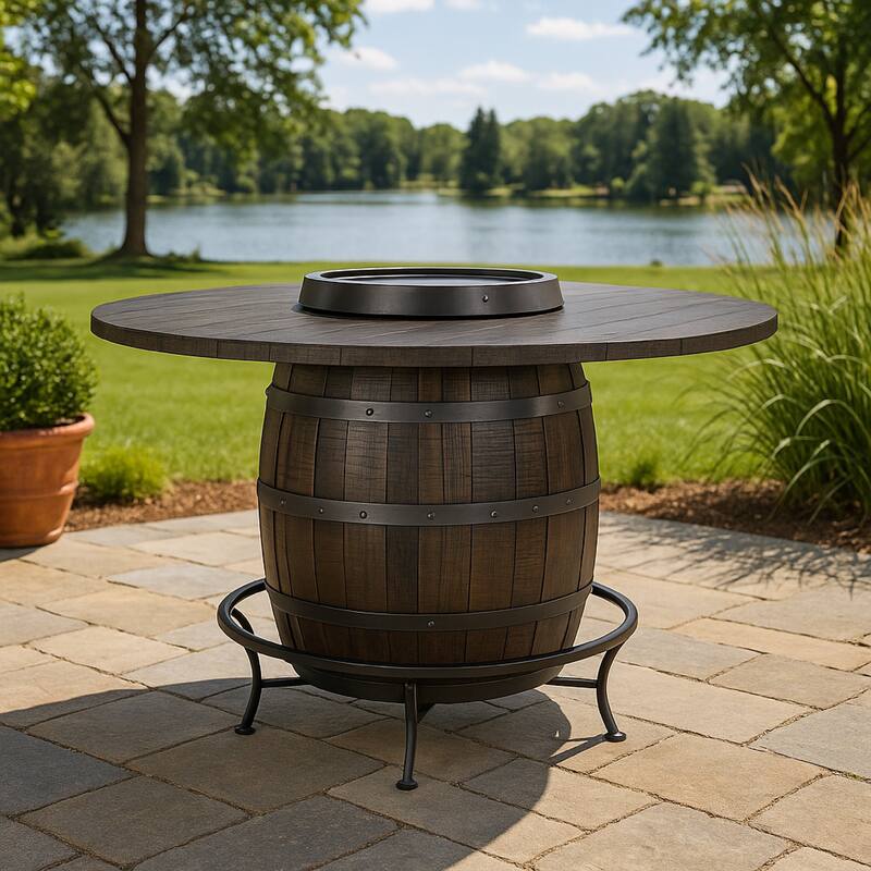 Flint Counter Height Pub Table, Metal Accent Barrel 54 Inch Dark Brown