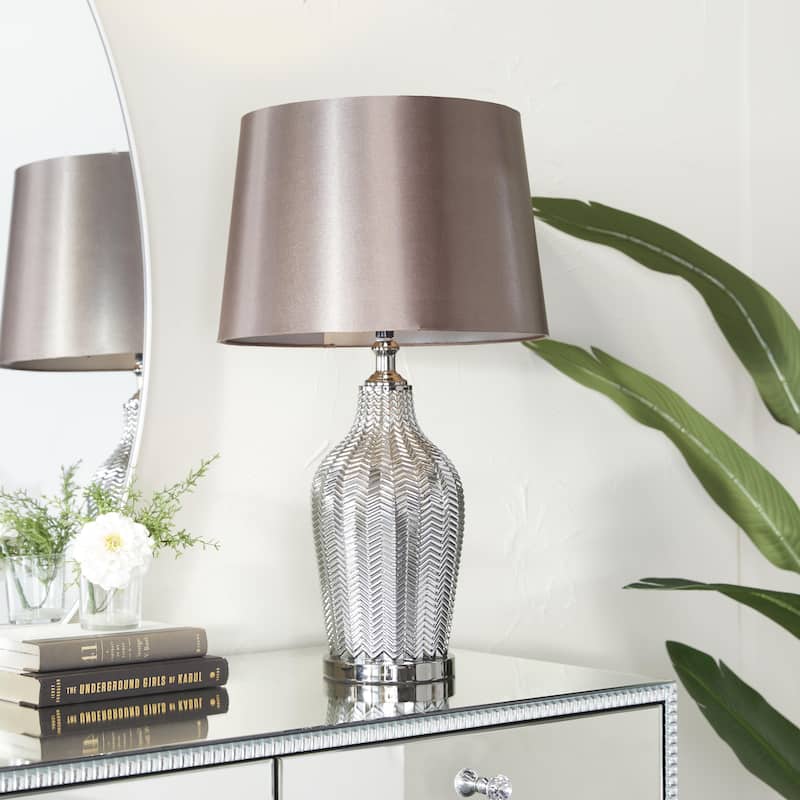 Tempered Glass Room Table Lamp with Chevron Pattern - Silver - Roche River Decor