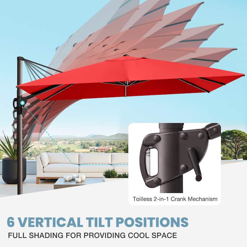 VredHom 9 x 12 FT Outdoor Patio Cantilever-Offset Umbrella with 4-piece Fillable Weighted Base