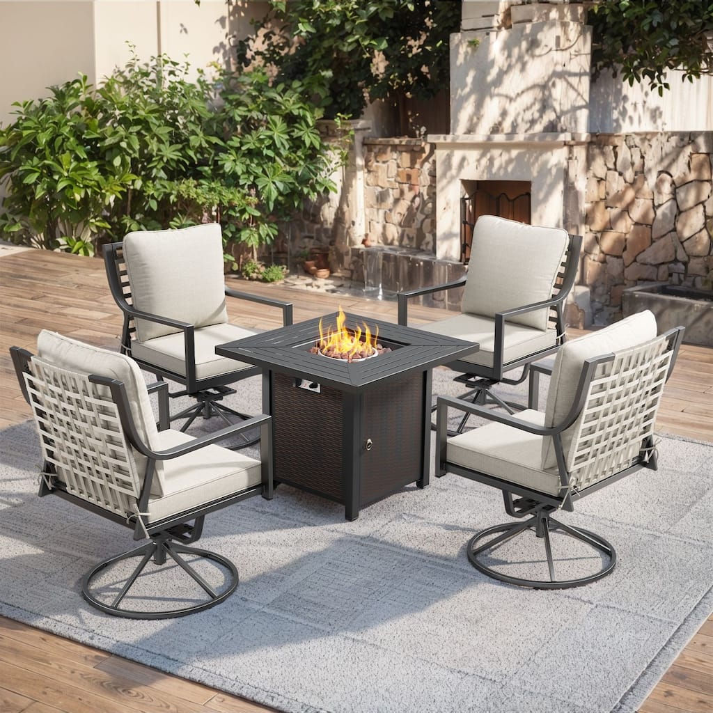 Outdoor Swivel Chairs Patio Glider Chairs Beige Cushion